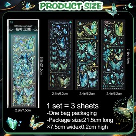 DTLIFEK 3 Sheets Removable Glitter Butterfly Stickers Vintage Transparent Flower Butterfly Reflective Stickers Decorative for Gils Scrapbooking Classroom DIY Crafts Laptop Envelope Supplies (Green)