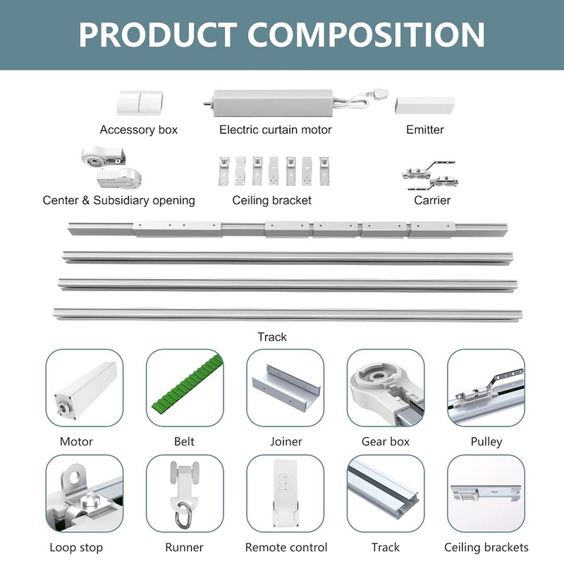 Electric Celling Curtain Tracks 87"-244" Smart Curtains Motorized Opener Curtains