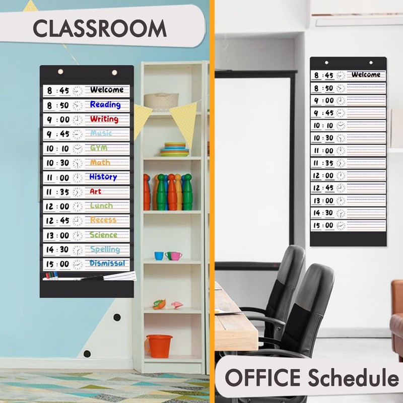 OFFSLIN Daily Schedule Pocket Chart, 13+1 Pockets Visual Classroom Schedule