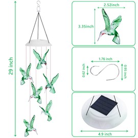 Fohil Solar Hummingbird Wind Chimes, Color Changing Solar Wind Chimes for Outside, LED Waterproof Solar Powered Hanging Lights Outdoor Valentine Decorations, Gifts for Women Mom Grandma