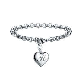 SANNYRA Charms Bracelets for Women | Heart Charm Initial Bracelet Trendy | K Letter Stainless Steel Bracelet Jewelry Confirmation Gifts Ideas for Christmas Birthday