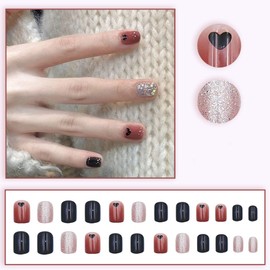 YINKE Nail Tips, 24 Pieces, Short, Autumn and Winter, Nail Tip, Japanese Style, Cute, Classy, Coming of Age Ceremonies, School Entrance Ceremonies, Graduation Ceremonies, Weddings, Parties, Daily