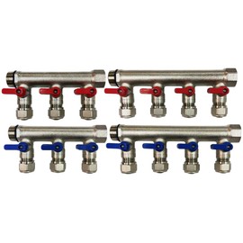 3/4" 7 Loops Plumbing Manifolds w/ 1/2" Pex Ball Valves, Red and Blue Handles