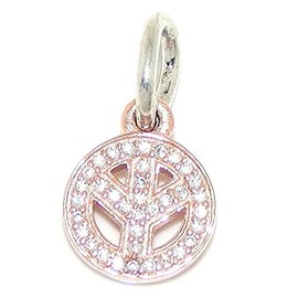 ICYROSE Solid 925 Sterling Silver Dangling Copper-colored Peace Symbol with Clear Crystals Charm Bead for European Snake Chain Bracelets