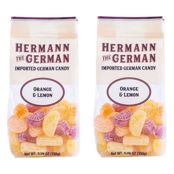 Hermann the German Hard Candy - Imported - Pack of 2 (Orange and Lemon)