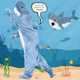 Ambitelligence Shark Blanket Hoodie Onesie for Adults and Kids, Cozy Flannel Shark Costume Shark Sleeping Bag