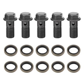 Qiilu [5pcs] M10x1.25mm Motorcycle Banjo Set Banjo Bolts & Washers Brake Caliper Master Cylinder