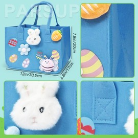 PARSUP 2PCS Easter Egg Hunt Bags Happy Easter Bunny Gift Bags with Handles, Easter Treat Bags, Felt Easter Bags for Gifts Wrapping, Egg Hunt Game, Easter Party Supplies, 12" x7.8" x6.8"(Green + Blue)