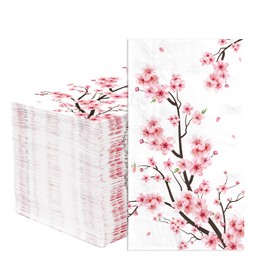 100 Pcs Cherry Blossom Paper Napkins 3 Ply Watercolor Pink Floral Disposable Absorbent Hand Towels Spring Flowers Guest Napkins for Seasonal Wedding Lunch Dinner Bathroom Kitchen Supplies Decorations