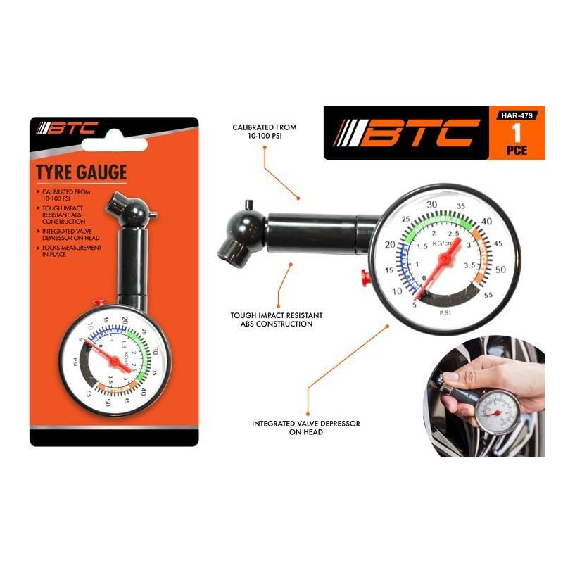 BTC 10-100PSI Tyre Pressure Gauge