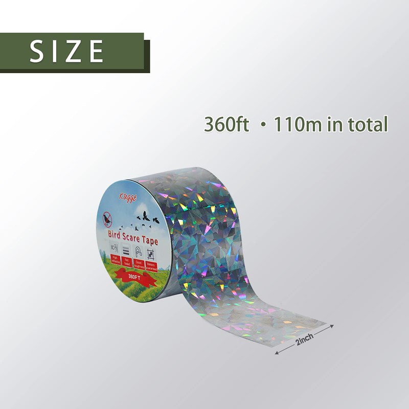 Kugge Bird Flash Tape (2in,360ft), Double Side Reflective Tape, Protect