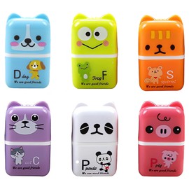 DHWEKU Cute Eraser for Kids, 6 Pieces Cartoon Animal Pencil Erasers Rubber Kids Erasers with Shaving Rolls Case Animal Motif Eraser for Kids Party Gifts School