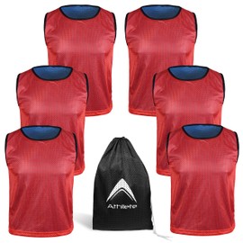 Athllete - playera de baloncesto reversible (juego de 6 camisetas), playera de baloncesto para jóvenes, Rojo/Azul 6 Jerseys, Medium