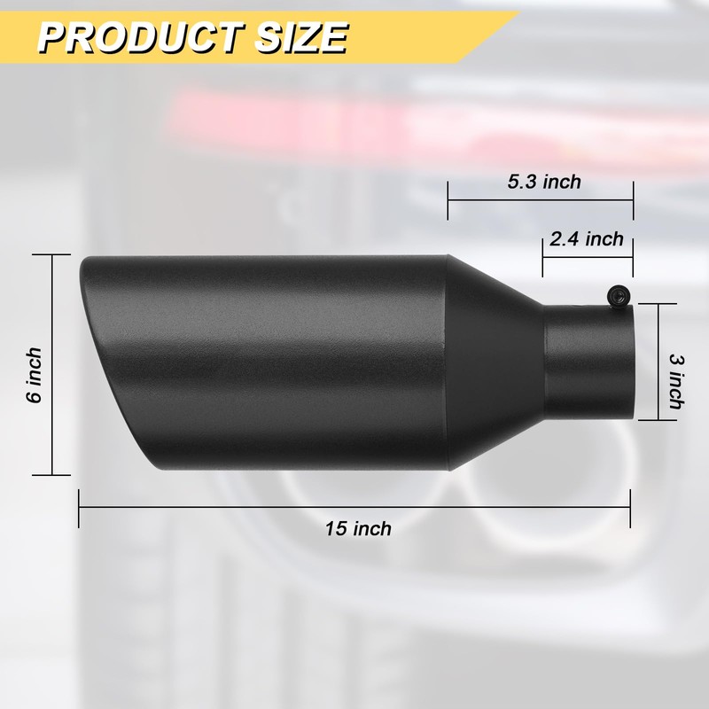 Vurkcy 3 inch Inlet Exhaust Tip, 6" Outlet 15" Overall