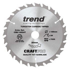 Trend CraftPro Combination TCT Thin Kerf Circular Saw Blade, 165mm x 24 Teeth x 20mm Bore, Tungsten Carbide Tipped, CSB/16524T