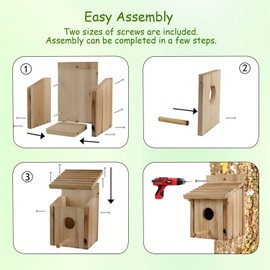 CLACKIBUKVYZ Wood Bird Houses for Outside, DIY Assembly Bluebird House Kit, Weatherproof Hanging Birdhouse, Attracts Bluebird/Finch/Wren to nest, Rustic Garden Decor for Bird Watching