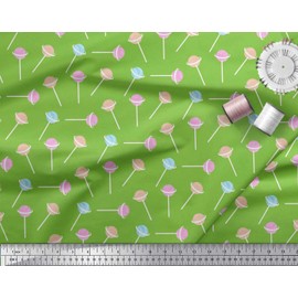 Soimoi Green Viscose Chiffon Fabric Lollipop Kids Printed Craft Fabric BTY 42 Inch Wide