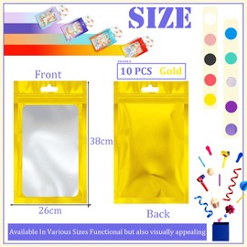 10 Stück Zip-Beutel Groß Mylar Bags Gold Holografische Beutel 26x38cm,Wiederverschließbare Mylar Beutel,Geruchsdichte Baggys Ziplock-Beutel Polybeutel für Schmuck,Lebensmittel,Kleine Unternehmen