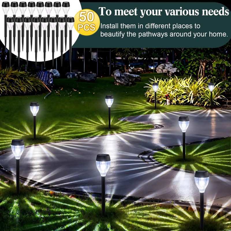 Huquary 50 Pcs Solar Outdoor Pathway Lights Bulk LED Solar