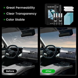 Windshield Repair kit,Windshield Crack Repair Kit 2 Bottles Car Glass Repair Kit Windshield Chip Repair Kit Cracks Gone Glass Repair Fluid Quick Fix for Chips,Cracks,Bulls-Eye,Star-Shape Cack (Black)