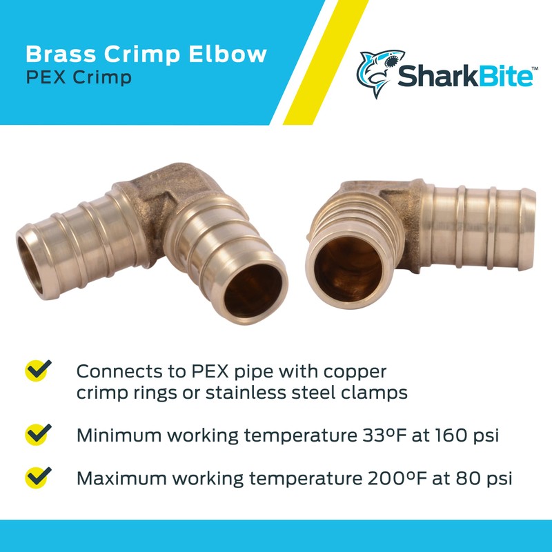 SharkBite 3/4 Inch Crimp 90 Degree Elbow, Brass Plumbing Fitting,