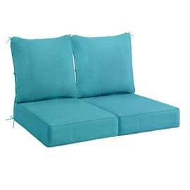 Sundale Outdoor Olefin Deep Seat Cushion Set of 2, Patio Chair Cushion and Pillow, Water-Resistant Sectional Sofa Pad with Straps Teal, 23 x 26 x 6 Inches
