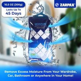 ZARPAX Hanging Moisture Absorber Activated Charcoal 10.6 oz/300g | Moisture Absorbing Bags for Bathroom, Closet & Kitchen | Removes Moisture, Humidity & Odors | Portable Dehumidifier | Set Of 10