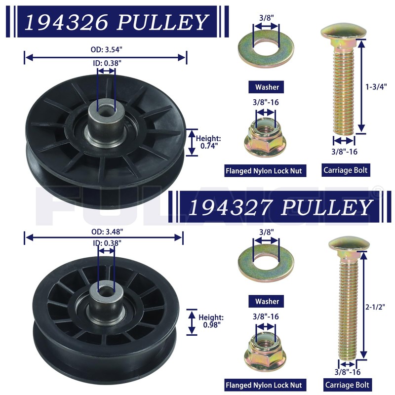 FULAIGE 2 Pack 532194326 Idler Pulley with 532194327 Idler Pulley