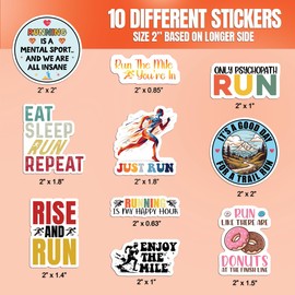 (10pcs) Running Stickers Funny Runner Run Lover Road Runner Funny Gifts Multiple Different Design, Waterproof, UV- Resistant, Suitable for Tumbler, Laptop, Car, Truck