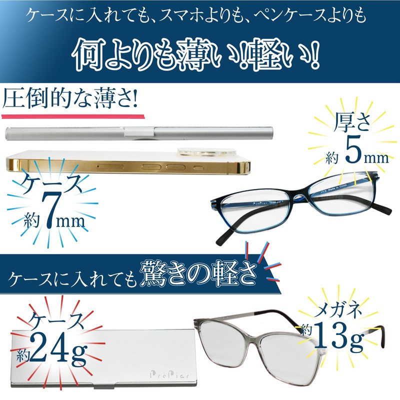 [PrePiar] 老眼鏡 1.0 超薄型 ブルーライトカット ３ヶ月保証 コンパクト 軽量 グレー メンズ
