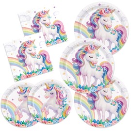 XIENBLOC 150pcs Unicorn Plates and Napkins Unicorn Birthday Party Supplies Paper Disposable Tableware Set Dessert Plates for Girls Birthday Decorations 50 Guests