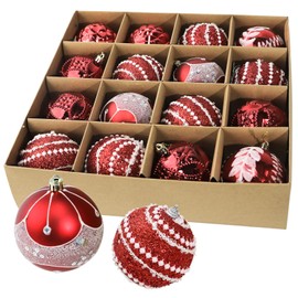 Exclusive Christmas Tree Baubles Set of 16 Shatterproof Elegant & Decorative Shiny Baubles in Red and Champagne with Sparkling Details Perfect Christmas Tree Decorations for Festive Christmas