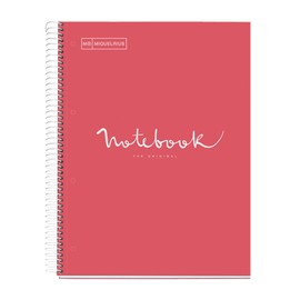 Miquelrius MR46717 Notebook A4 - 80 sheets 90 g - Stripes 7 mm - 1 color stripe - Plasticized hardcover - Color Coral