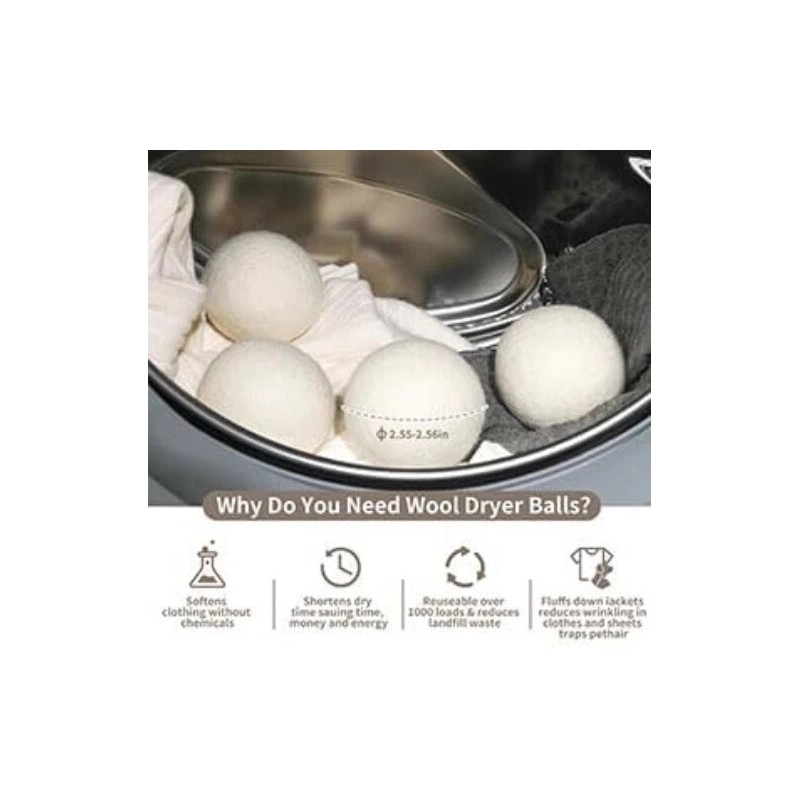 Reusable 100% New Zealand Wool Dryer Balls - Fluffier, Softer
