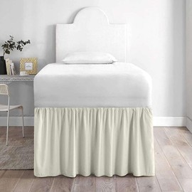 Dorm Bed Skirt Twin XL - Ruffled 40" Drop, 100% Microfiber, Ivory Solid - Dorm Room Essentials and Décor