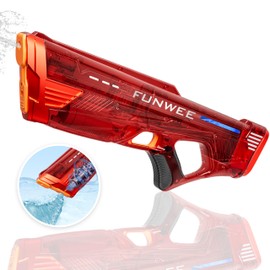 Funwee Electric Water Gun for Kids Adults, Powerful Automatic Squirt Gun, High Powered Shooting 100+ Times, Long Range, Auto Water Blaster, Outdoor Water Toy Pool Game(Transparent Red)