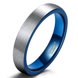 SHINYSO 4mm Tungsten Carbide Rings Dome Blue Matte Engagement Wedding Band for Men Women Comfort Fit Size 7