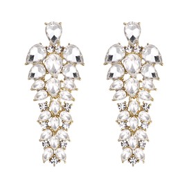 Flyonce Wedding Bridal Earrings for Women Party Rhinestone Crystal Cluster Teardrop Statement Drop Dangle Chandelier for Clear Gold-Tone