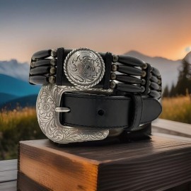 Tony Lama NATIVE SON Black Leather Belt Size 28  NWT  7151L  Rare!