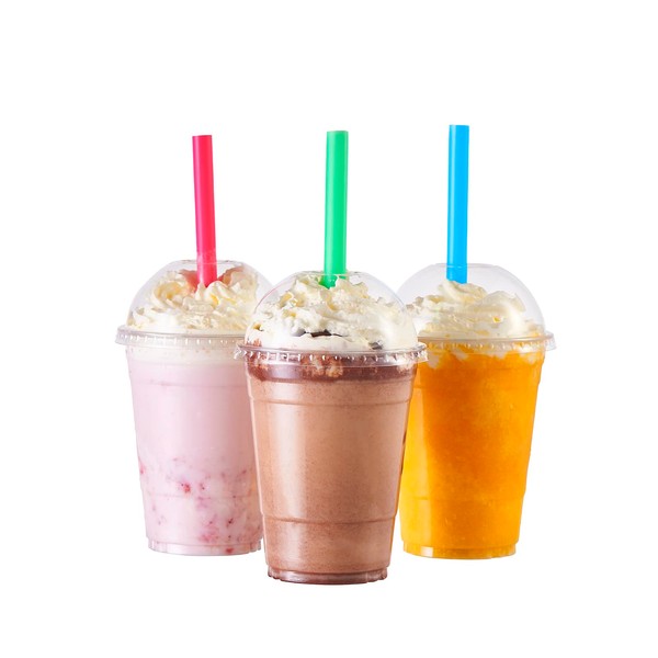 [100 Sets-16 oz.] Plastic Cups With Dome Straw Slot Lids PET Crystal Clear Disposable Togo Cup BPA Free For Party Ice Cold Drinks Coffee Tea Parfait Dessert Smoothie Bubble Boba Fruit Milkshake Slush