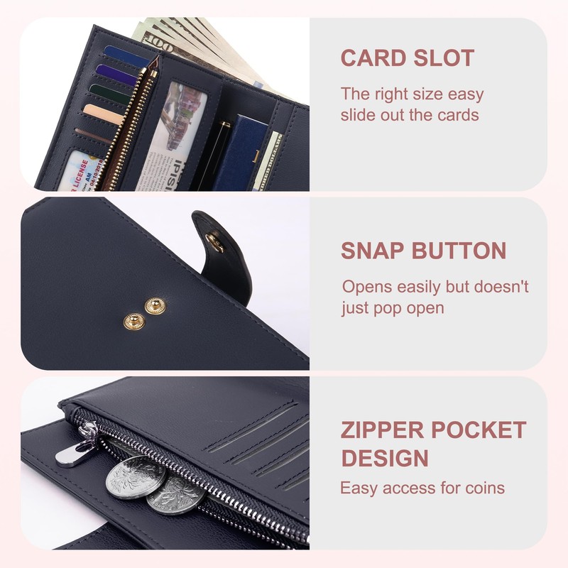 yiijay Wallet for Women RFID Blocking Leather Trifold Clutch Wallet