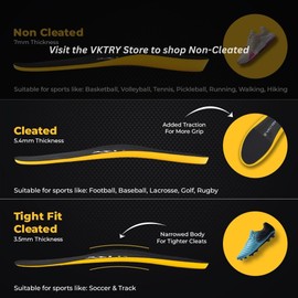 VKTRY Gold for Cleated Shoes - Carbon Fiber Performance Insoles - Customized Inserts for Football, Baseball, Lacrosse & More| Run Fast, Jump High, Support Recovery, US M8-8.5, W10-10.5, 121-170lb