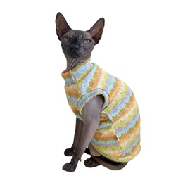 Sphynx Cat Clothes Hairless Cat Vest Elastic Cat Sweater Outfit, Pet Clothes for Sphynx Cat Coat for Cats and Small Dogs Apparel, Hairless cat Shirts Sweaters (Cyan Chestnut, Large)