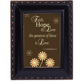 Cottage Garden Faith Hope Greatest is Love Black Rope Trim Tiny Frame with Magnet and Easel