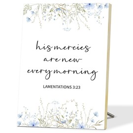 Christian Lamentations 3:23 Bible Verse Wall Art His Mercies Are New Every Morning Motivational Wood Sign, Scripture Gifts For Women Mom Friend, Desk Decor For Home Bedroom Living Room Table Shelf -02