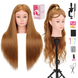 Mannequin Head Human Hair for Cosmetology - Manikin Head With Hair for Styling Practice, Manikin Practice Head Hairdresser With Free Clamp Holder (#27-UB)