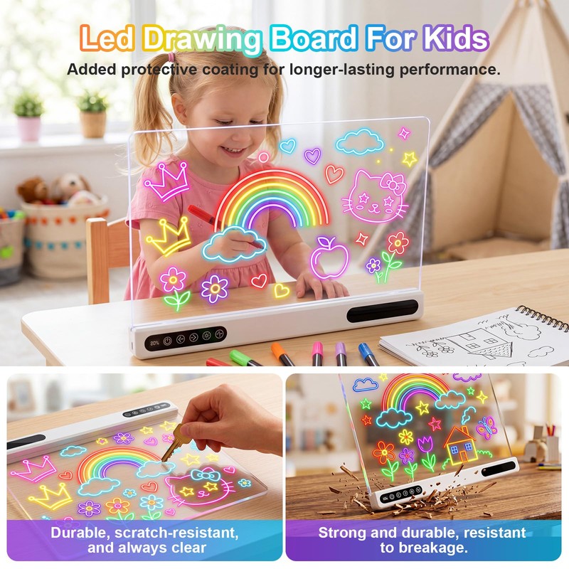 Rechargeable LED Drawing Board for Kids: 20 Hour Battery Life