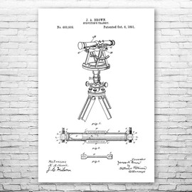 Surveyors Transit Poster Print, Surveyor Gift, Civil Engineering, Engineer Gift, Theodolite Blueprint, Architect Gifts Black & White (8 inch x 10 inch)
