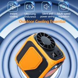 HiBOMASOON Portable Waist Fan, 6000mAh Long-Lasting Battery Rechargeable,1-100 Adjustable Speeds, Hands-Free Hanging Neck Fan, Wearable Belt Fan for Farm Travel Camping Office.(JF135 Orange)