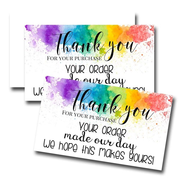 Your Order Made Our Day Watercolor Rainbow Thank You Customer Appreciation Package Inserts for Small Businesses, 100 2" X 3.5” Single Sided Insert Cards by AmandaCreation